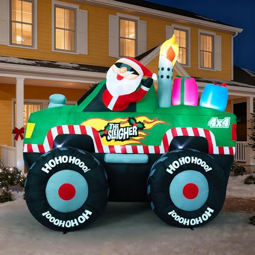 7 ft Santa Monster Truck Inflatable Yard Decor for Christmas Outdoor Garden