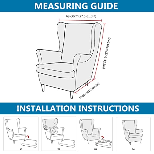 Stretch Spandex Wingback Chair Slipcovers - 2 Piece Set, Navy Blue