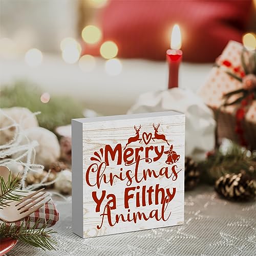 WRSUNT Home Alone Décor Winter Merry Christmas Ya Filthy Animal Wood Box Sign - Animal Variant, 5 x 5 Inches