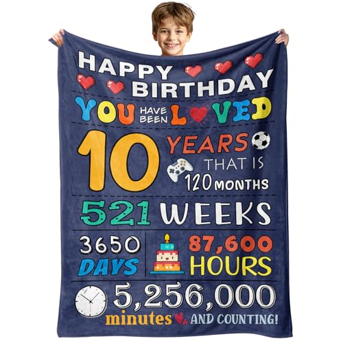 10th Birthday Blanket for Boys - 50 x 60 Inch Double Digits Gift