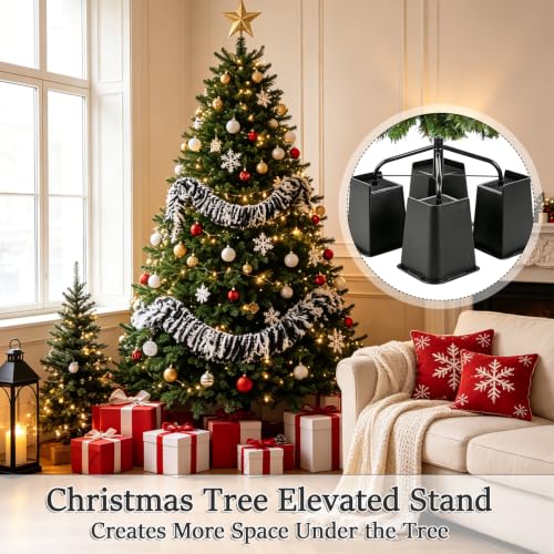 6 Inch Black Plastic Christmas Tree Risers Set of 4 | Space-Saving Holiday Decor Support
