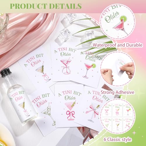 Clabby Martini Bottle Labels 48 Pcs Tini Bit Older Birthday Decorations - Martini