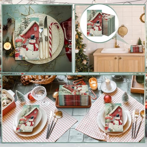 Sinmoe Vintage Snowman Disposable Paper Guest Napkins Christmas Holiday 200 Pack