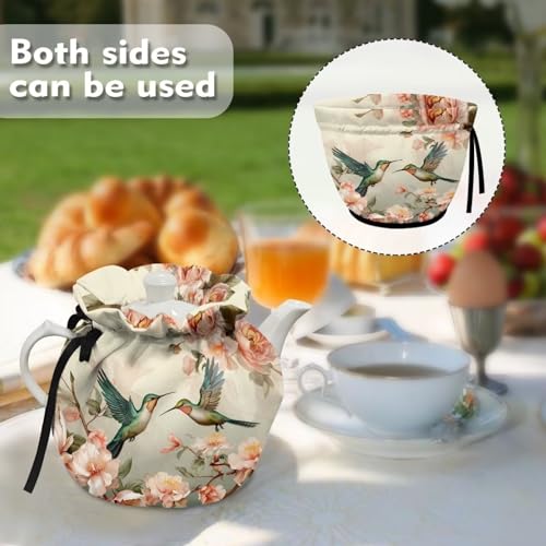 Hummingbird Floral Insulated Tea Cozy for Teapot - Washable Kettle Cover