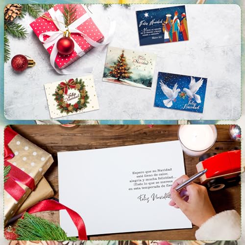 Motiskyy 100 Pack Spanish Christmas Cards with Envelopes & Stickers, Religious Holiday Greeting Set