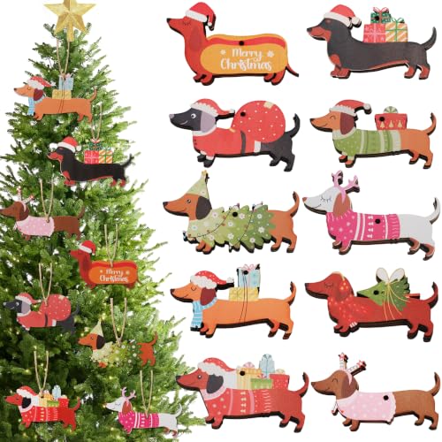 40Pcs Christmas Dachshund Dog Wooden Ornaments for Holiday Decor, Pet Lover Gift