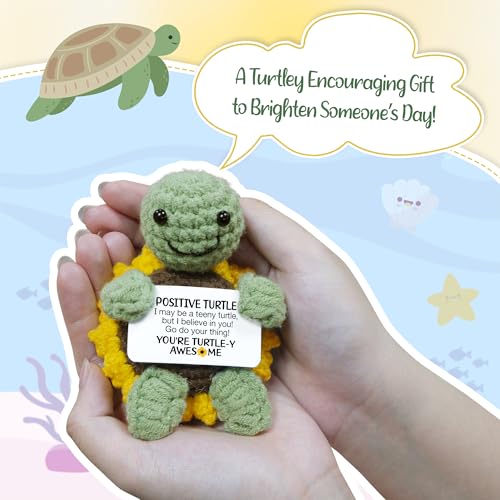 Handmade Crochet Turtle Encouragement Gift with Positive Message