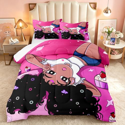 African American Twin Comforter Set for Girls - Pink & Black