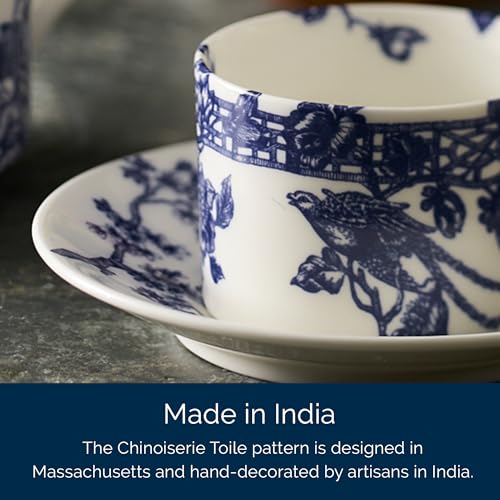 Caskata Chinoiserie Toile Bone China Tea Cups & Saucers Set of 2 - Blue Decorative Drinkware