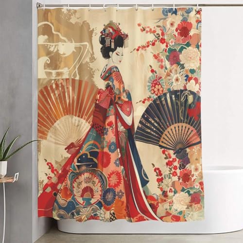 Japanese Geisha 4-Piece Bathroom Set with Shower Curtain & Bath Mat