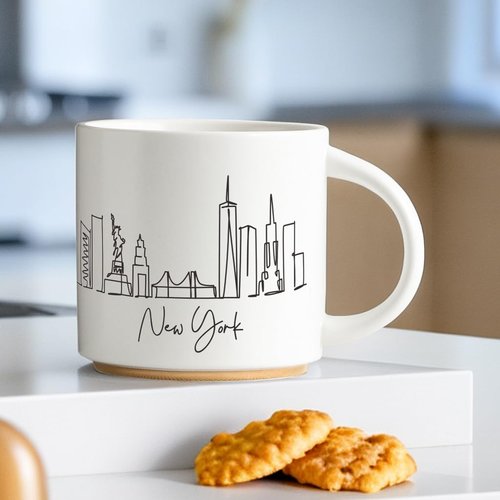 COLLECTIVE HOME - Skyline Ceramic Mug, Coffee Cup, Landscape Cups, 15 oz Tea Mugs, Elegant Personalized Mug with Gift Box, Luxurious Cups for Office and Home (New York)
