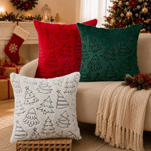 KUYZT Christmas Pillow Covers 18x18 Pack of 2 Green Tree Plush Decor