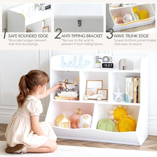 UTEX White Toy Storage Organizer with Bookcase and Cubby Shelves for Kids