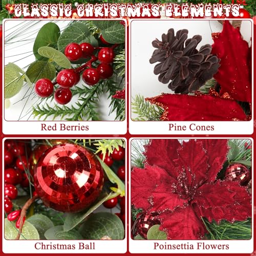 2 Pcs Christmas Teardrop Swag with Poinsettia, 26in - Large Red Poinsettia