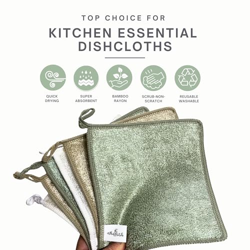 Reusable Bamboo Dishcloths - Non-Scratch Kitchen Scrub Rags, 6 Pack