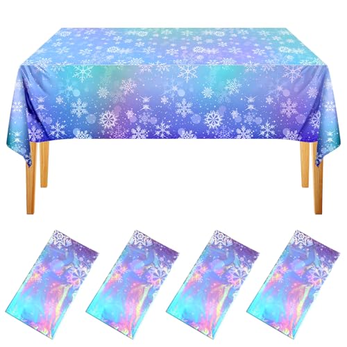 NOVWANG Snowflake Winter Tablecloths 4 pcs Iridescent Holiday Decor, 54x108 inches