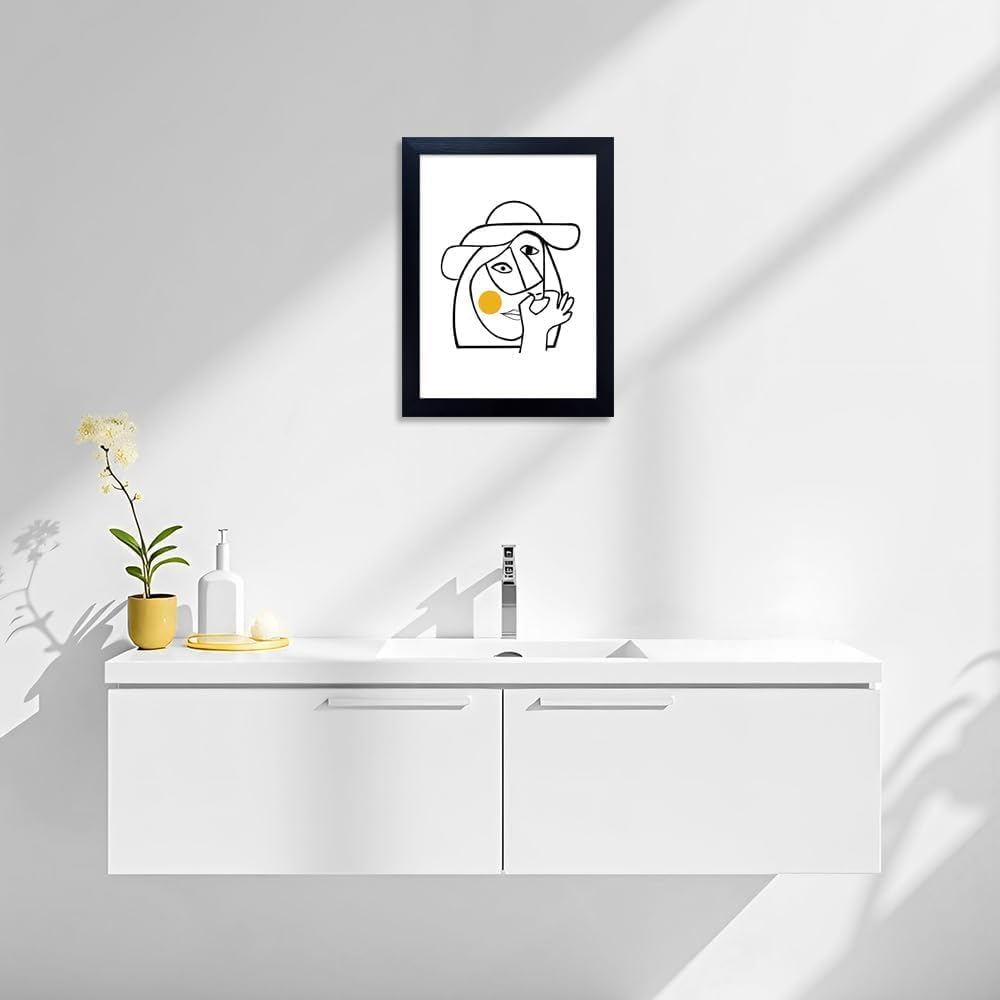 Picasso-Style Funny Bathroom Wall Art | Black Framed Black & White Humor Print (10L x 8W)