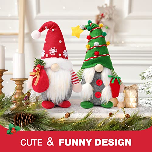 Christmas Gnome Plush Tabletop Decorations - Set of 2 Farmhouse Figurines