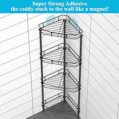 4 Tier Floor Standing Corner Shower Caddy Organizer Shelf with Hooks Black