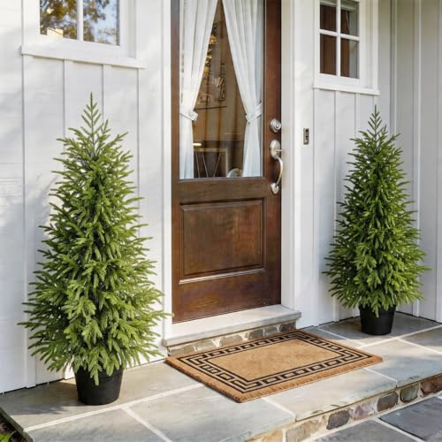 3ft Artificial Norfolk Pine Topiary Trees, UV Resistant Potted Set of 2