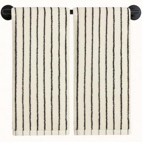 Striped 100% Cotton Hand Towels - Soft & Absorbent Bathroom Set (2 Pack)