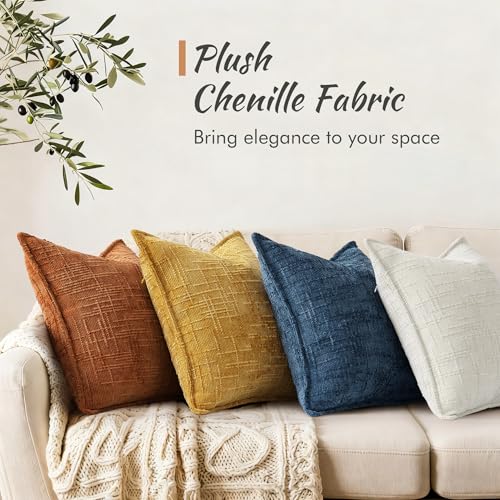 decorUhome Rust Chenille Throw Pillow Covers 18x18 Set of 2 with Flange Edges