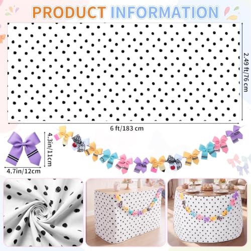 Polka Dot Desk Skirt Set with Rainbow Bow Garland, 6ft Classroom Table Decor