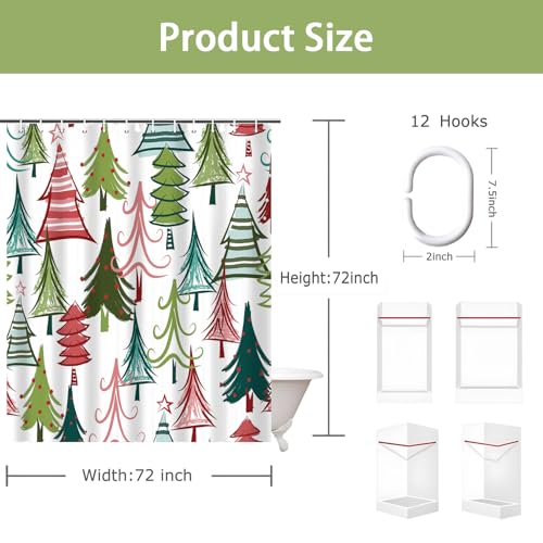 Moyrisou Colorful Pine Tree 72x72 In. Christmas Shower Curtain - Xmas Holiday Bathroom Decor