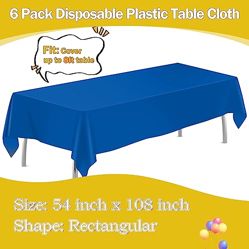 Royal Blue Disposable Plastic Tablecloths 54 x 108 Inch, 6 Pack