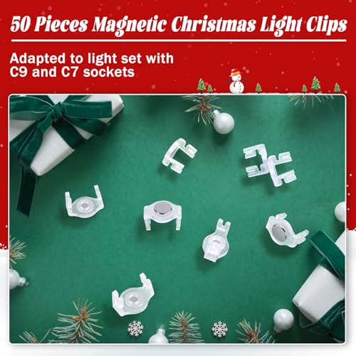 UQM 50 Pack Magnetic Christmas Light Clips - Round Clear, Strong Magnet for C7 C9 Sockets