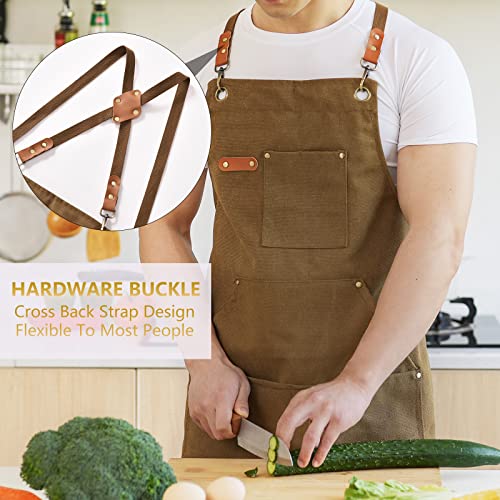 Heavy Duty 100% Cotton Canvas BBQ Apron with Pockets - Adjustable Cross Back