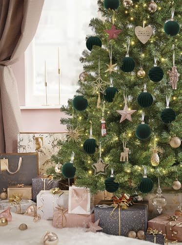 Rzoukler Green Velvet Christmas Ornaments Set 12pcs - 3.15 Inch Holiday Decor