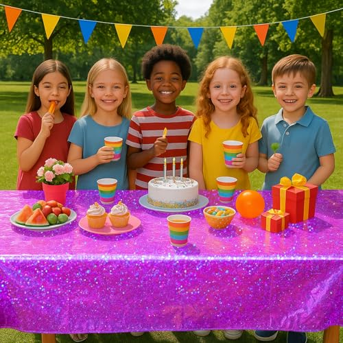 BYOJIA Pink Purple Iridescent Plastic Tablecloth 54x108 Inch Pack of 16