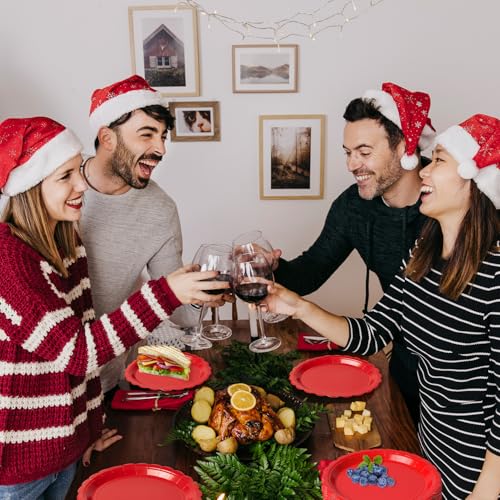 Red 9-Inch Scalloped Paper Dinner Plates - Pack of 50, Festive Holiday & Party Tableware