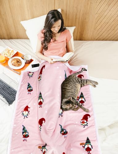 Solaris Santa Claus Sherpa Christmas Blanket 50" x 60" Reversible Fuzzy Throw for Couch Sofa Bed, Pink
