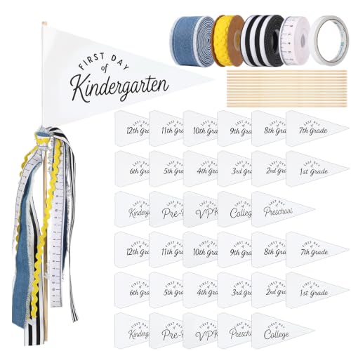 First and Last Day of School Pennant Flags, 34-Piece DIY Photo Prop Kit