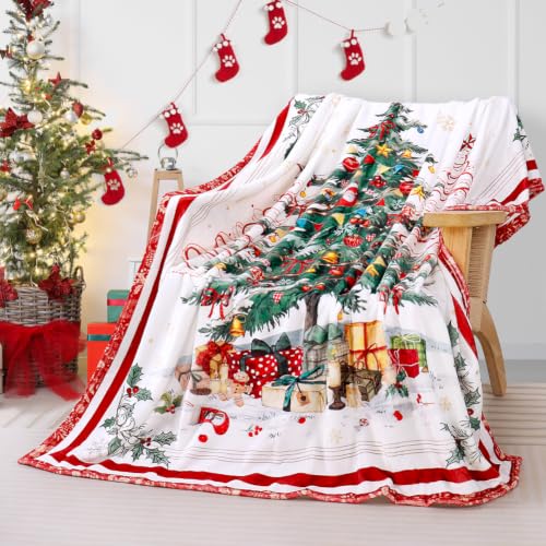 Green Xmas Tree Throw Blanket 60x80 in | Yersion Soft Flannel Fleece Christmas