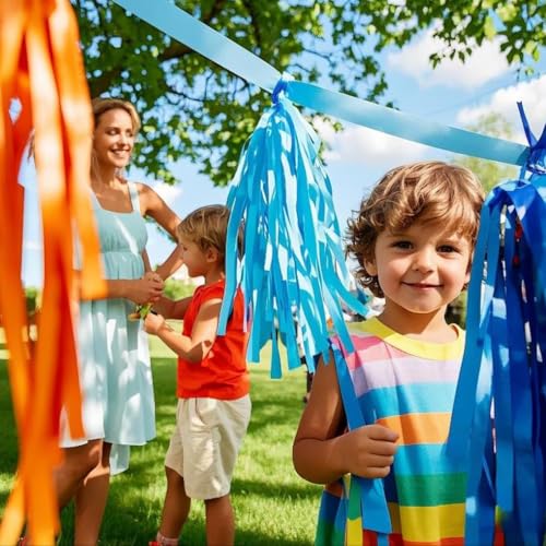 Blue and Orange Tissue Paper Tassel Garland - 20 Piece DIY Party Banner