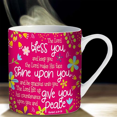 Pink Bless You Christian Coffee Mug 12 oz with Bible Verse & Gift Box