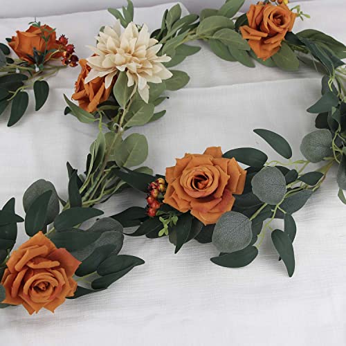 Rinlong Terracotta Flower Garland with Eucalyptus and Rose for Wedding & Mantle Decor