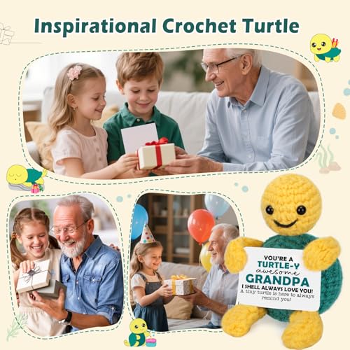 NeverNerve Grandpa Crochet Turtle — Funny Grandkids Gift for Grandfather, I Love You Retirement, Grandpa Variation