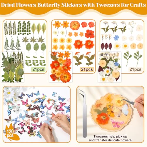 318 PCS Dried Pressed Flowers and Butterfly Stickers Set for DIY Crafts