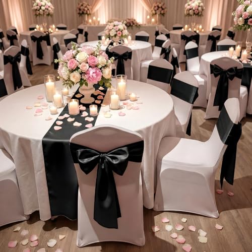3-Pack Large Black Satin Bows - 24x12 Inch Hanging Decor for Wall & Fireplace