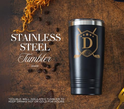 Onebttl Initial-D Personalized Golf Gift Set with Tumbler, Gold Golf Balls & Pen