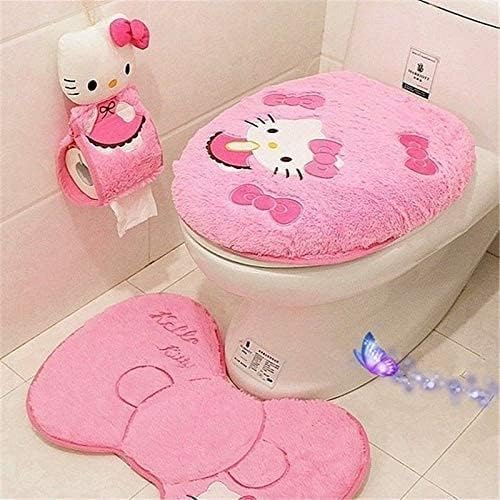 Cute Pink 4-Piece Bathroom Set - Non-Slip Bath Mat & Toilet Lid Cover