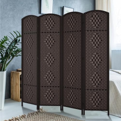 4-Panel Folding Room Divider, 6ft Tall Portable Privacy Screen, Dark Mocha