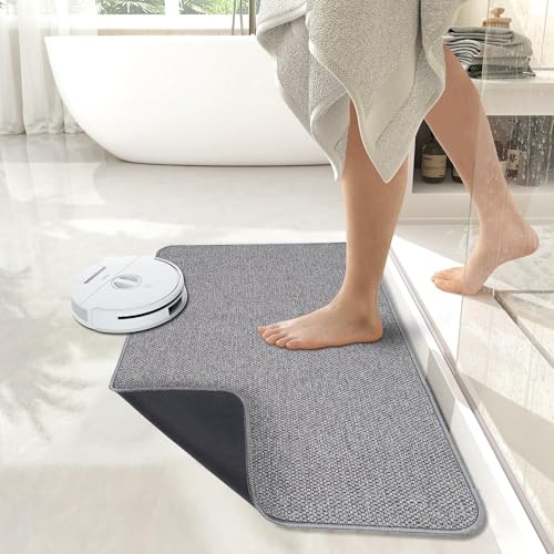 Bosap Ultra Thin Bath Mat, Non-Slip Absorbent Bathroom Rug, Grey, 17x27