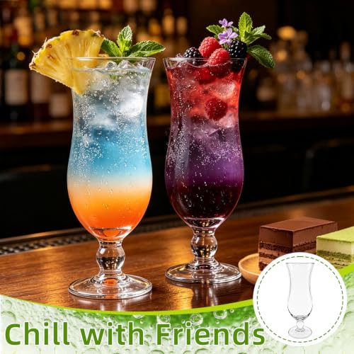 Clear Hurricane Glasses 6 Pack - 14 oz Tropical & Cocktail Drinking Cups
