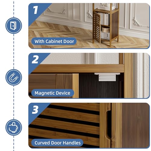 4-Tier Bamboo Bathroom Floor Cabinet - Slim Free Standing Storage Organizer
