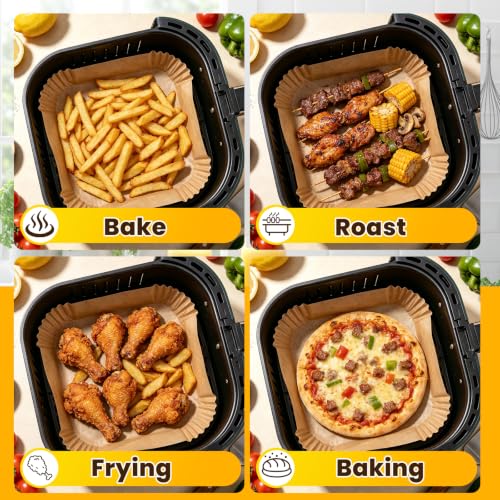 600Pcs 8-Inch Square Air Fryer Disposable Paper Liners, Non-Stick Parchment